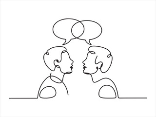 Continuous Line Drawing Two People Connected Speech Bubbles. Two People Talking Continuous Line Drawing