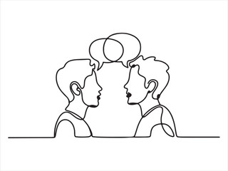 Continuous Line Drawing Two People Connected Speech Bubbles. Two People Talking Continuous Line Drawing