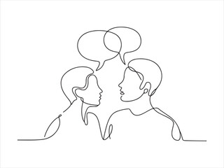 Continuous Line Drawing Two People Connected Speech Bubbles. Two People Talking Continuous Line Drawing