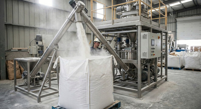 Automatic filling process of white powder into big bag factory