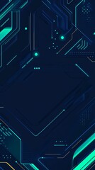 Abstract dark blue background with dynamic neon lines and black backdrop.