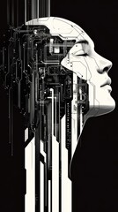 Close up of woman s face merging with futuristic circuitry a digital art concept.