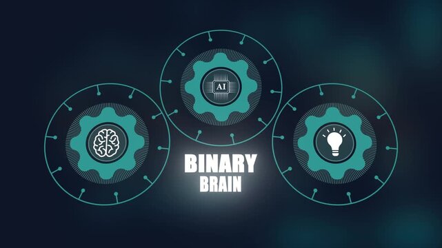 Binary brain technology, innovative artificial intelligence with neural network, digital human mind concept, smart machine learning connectivity.