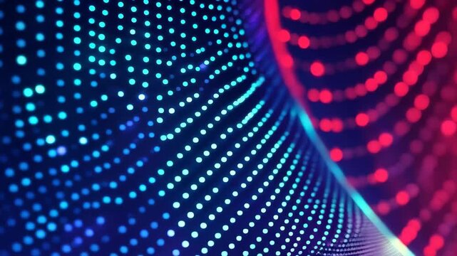 Digital Symphony: Capturing a mesmerising display of digital dots weaving a vibrant tunnel. An abstract digital artwork of data and information flowing freely.