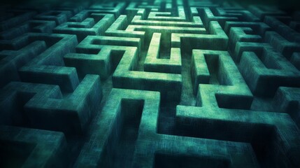Intricate maze structure with dramatic light rays shining through its complex pathways.