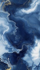 Stunning Swirl Abstract Wallpaper Design with Fluid Art in Navy and Light Blue Color Blends