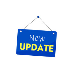 Blue new update sign with text on a string design without background