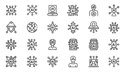A collection of colorful AI icons on a white background