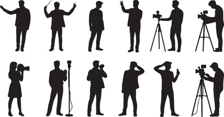 Silhouette Figures Engaged In Various Filming Activities