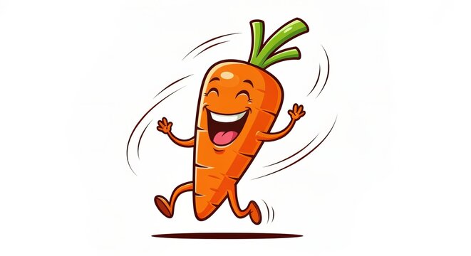 Dynamic Carrot Character with Exaggerated Features and Joyful Smile in Vibrant Motion Lines