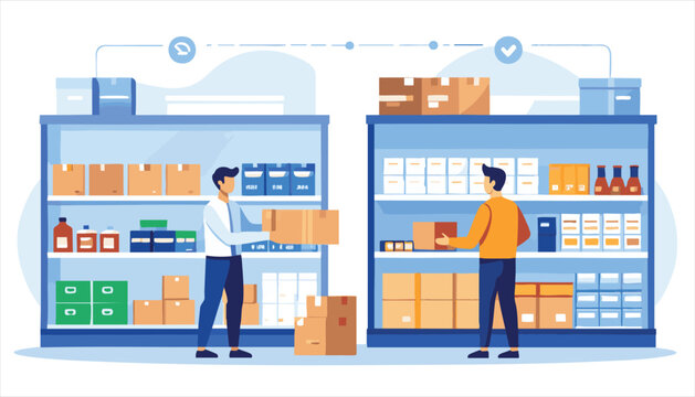 vector Warehouse Workers Organizing Inventory and Supplies
