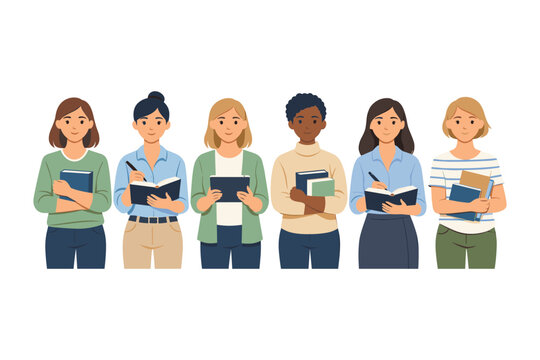 Diverse group of female professionals holding books