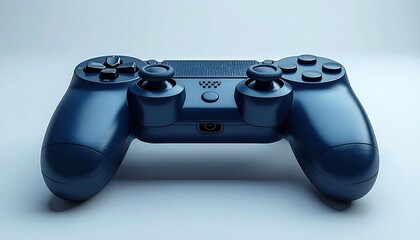 Close-up of a blue gaming controller on a white surface