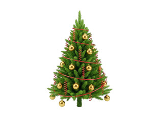 Obraz premium A christmas tree with gold ornaments and red lights isolated on transparent background