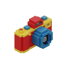 Pixelated Camera Made of Red Yellow and Blue Blocks