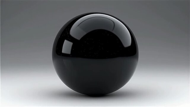 High-resolution close-up of a glossy black billiard ball with the number eight prominently displayed in white against a blurred gray background