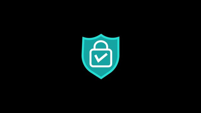 Secure shield lock animation symbolizing data protection and cybersecurity on a black background.Modern safety icon representing privacy, secure access, and digital trust systems.