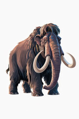 Obraz premium Majestic woolly mammoth with large tusks standing isolated on white background