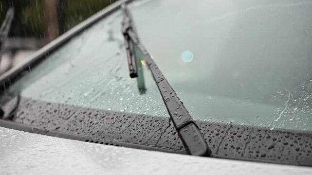car windshield wiper during rainy conditions, clean minimalist windshield design