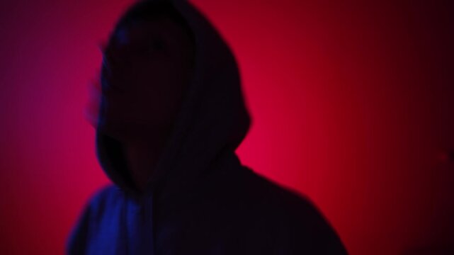 Man experiencing disorientation and hallucinations from drug intoxication, walking confused and losing control, psychiatric episode with visual distortion, anxiety and altered perception