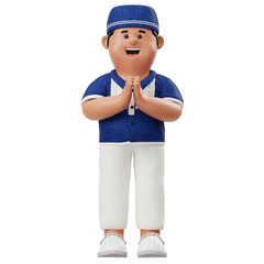 3D Boy Greeting with Hands Together