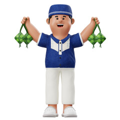 Boy Holding Ketupat for Eid Celebration