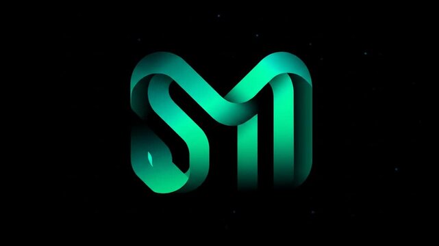 Abstract green letter m graphic on black background for visual design