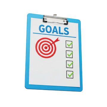 A clipboard with a target and goals written on it isolated on transparent background