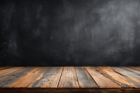 Wooden table foreground, dark background. Textured surface, rough and aged, good for showcasing