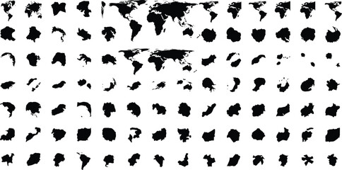 World map silhouettes, continent country island vector, geography design, cartography illustration, global landmass art, educational outline - flat vector illustration © MD AMINUR