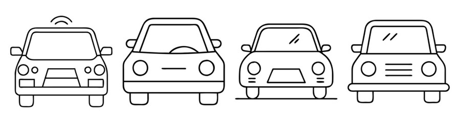 Obraz premium Set of four modern car vector icons in line art style for transportation and vehicle design concepts