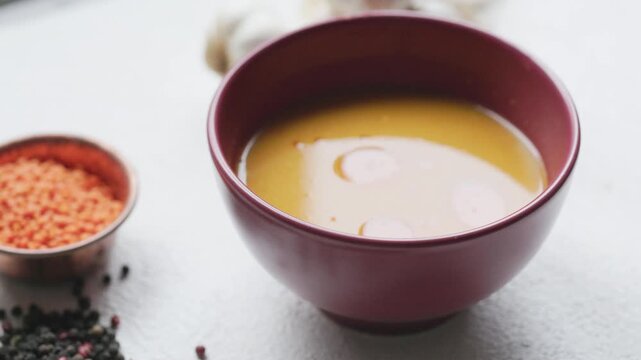 Close-Up of Traditional Indian Lentil Soup Dal Tadka