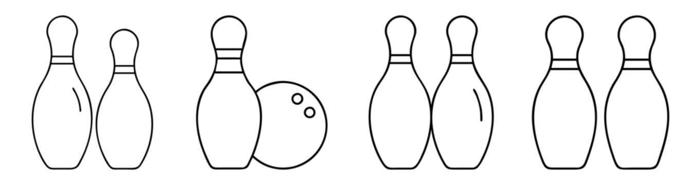 Set of five black and white bowling pins vector icon isolated on transparent background for sports and game design