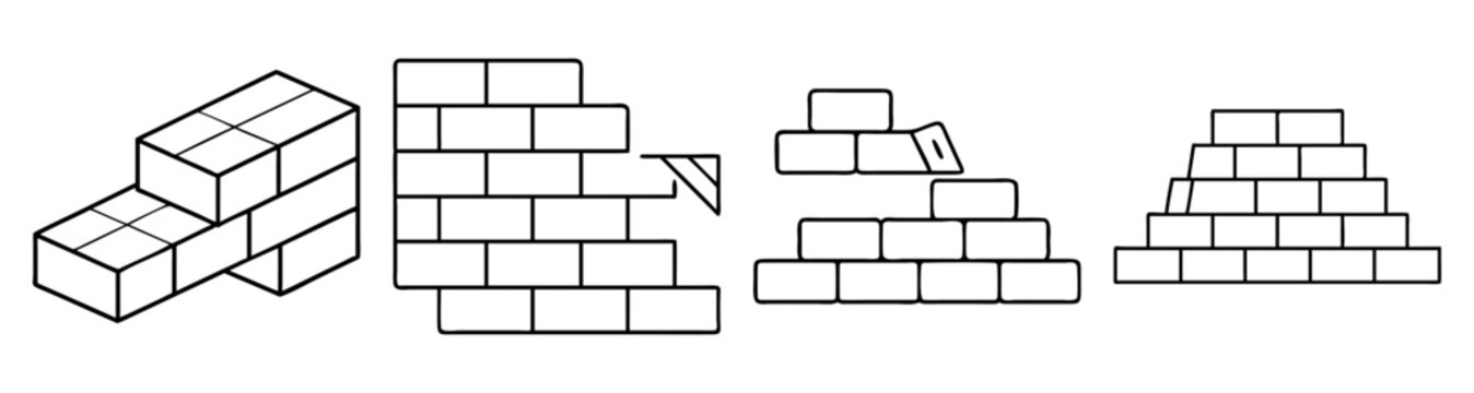 Stacked white and gray bricks vector icon set for construction growth and building progress illustration