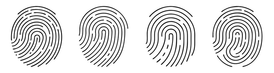 Set of five detailed blue vector fingerprint icons isolated on white background for security and identification