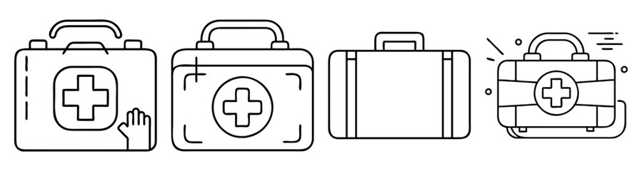 Obraz premium First aid kit vector icon set with medical cross symbols for healthcare emergency and safety design elements