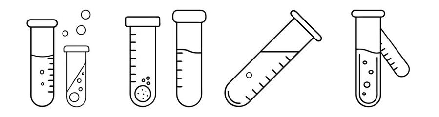 Laboratory test tubes vector icon set with liquid drops and measurement scales for science experiments
