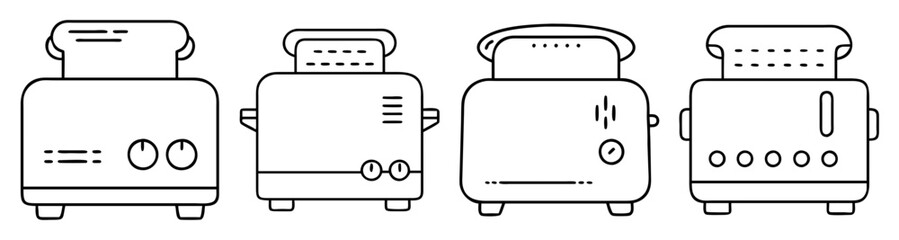 Set of modern kitchen toaster icons vector illustration isolated on white background minimalist design