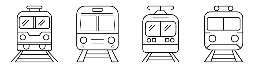 Modern vector icons of various trains including subway, metro, tram and bullet train isolated on white background