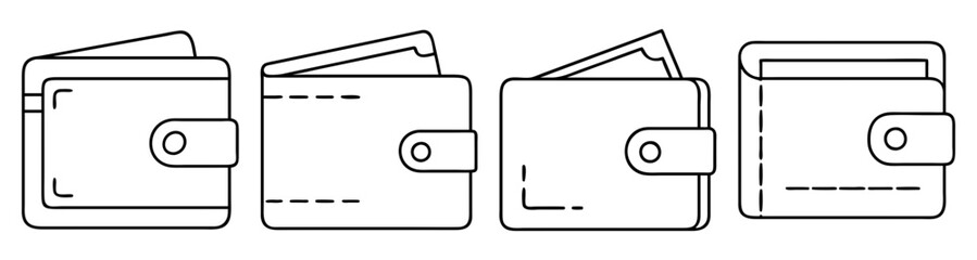 Set of four modern minimalist vector wallet icons in line art style for finance and business design