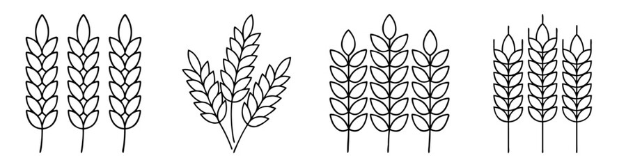 Golden wheat ears vector icon set isolated on white background minimalist harvest agriculture illustration