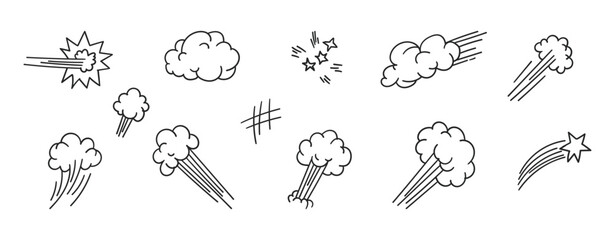 Black and white illustration of various explosion effects © Vooglo.com