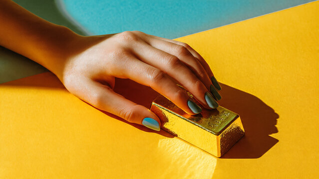 Femme mettant la main sur un lingot d'or