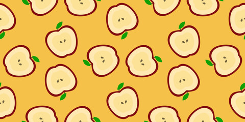 apple seamless pattern background. apple fruit illustration. seamless pattern of halved red apples. suitable for food packaging, sticker, wrapping paper, wallpaper, and fabric.