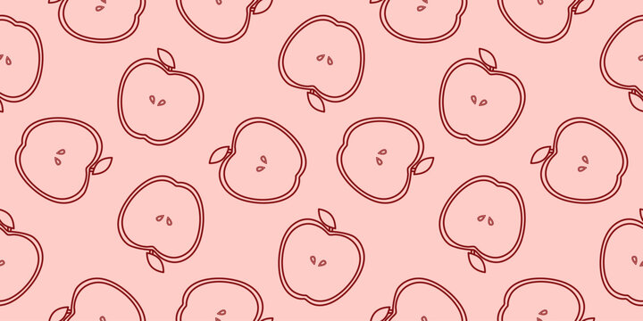 apple seamless pattern background. apple fruit illustration. seamless pattern of red apples. apple seamless pattern with outline style on a pink background. playful apple repeat pattern with fun shape