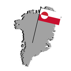 Greenland flag waving on map of Greenland in modern design