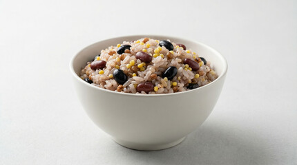 Korean Five Grain Rice in White Ceramic Bowl