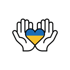 Fototapeta premium A symbolic illustration of hands holding a heart with the Ukrainian flag