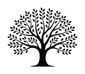 Obraz premium Vector illustration of a tree with a thick trunk and many leafy branches depicted