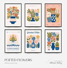 Obraz premium Editable floral poster templates with botanical and abstract flower illustrations